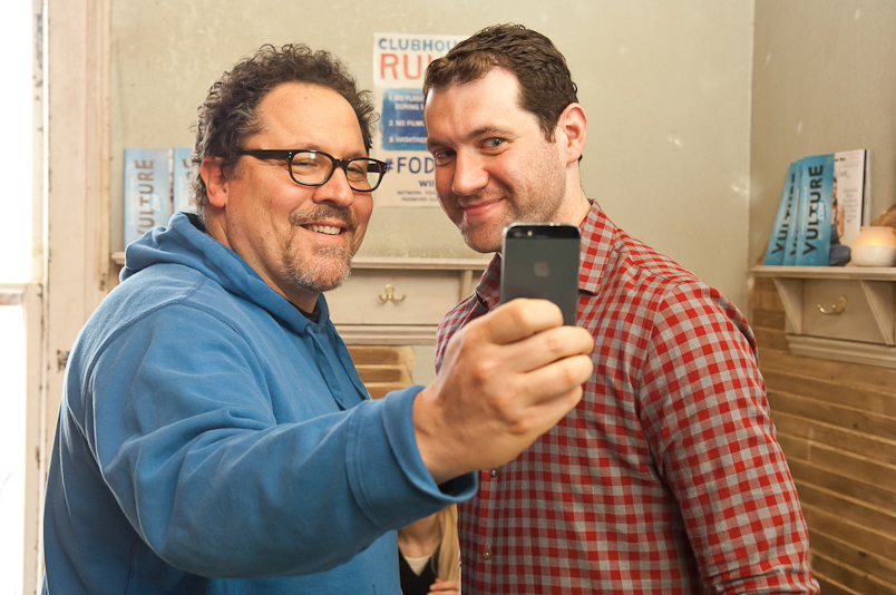 Actor Jon Favreau and Comedian Billy Eichner take a "selfie" during the Billy on the Street screening at SXSW Film Festival in Austin Texas.